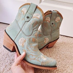 Liberty Black teal cotton flower booties